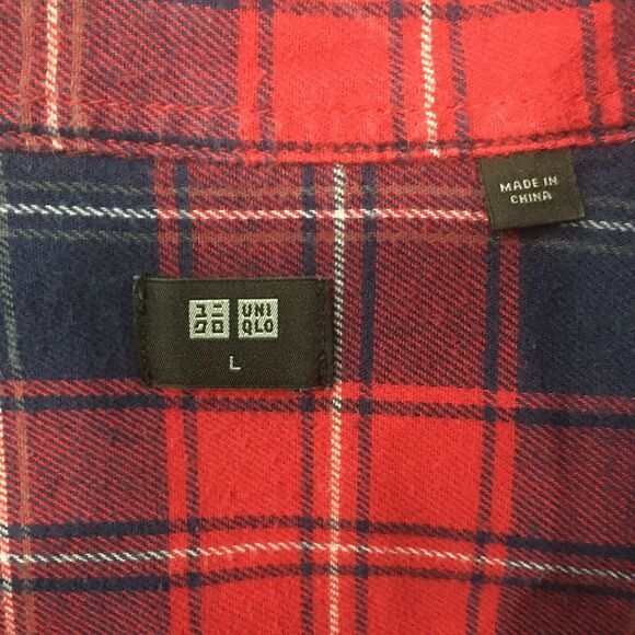 Uniqlo red & navy blue plaid flannel shirt size L - Picture 5 of 6